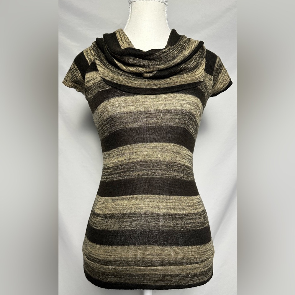 URBAN BEHAVIOR REBEL Y2K Brown Striped Cowl Neck‎ Short Sleeve Size S